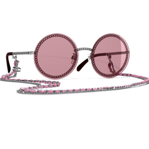 Chanel Silver Tone/Pink 4245 Chain Detail
Round Sunglasses - Picture 1 of 4